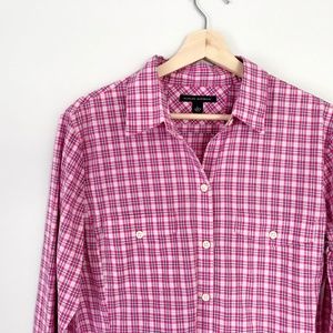 Banana Republic Pink Plaid Long Sleeve Button Down